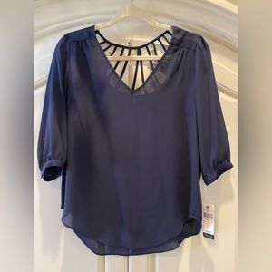 NWT A. Byer Navy Blouse, Size Small.